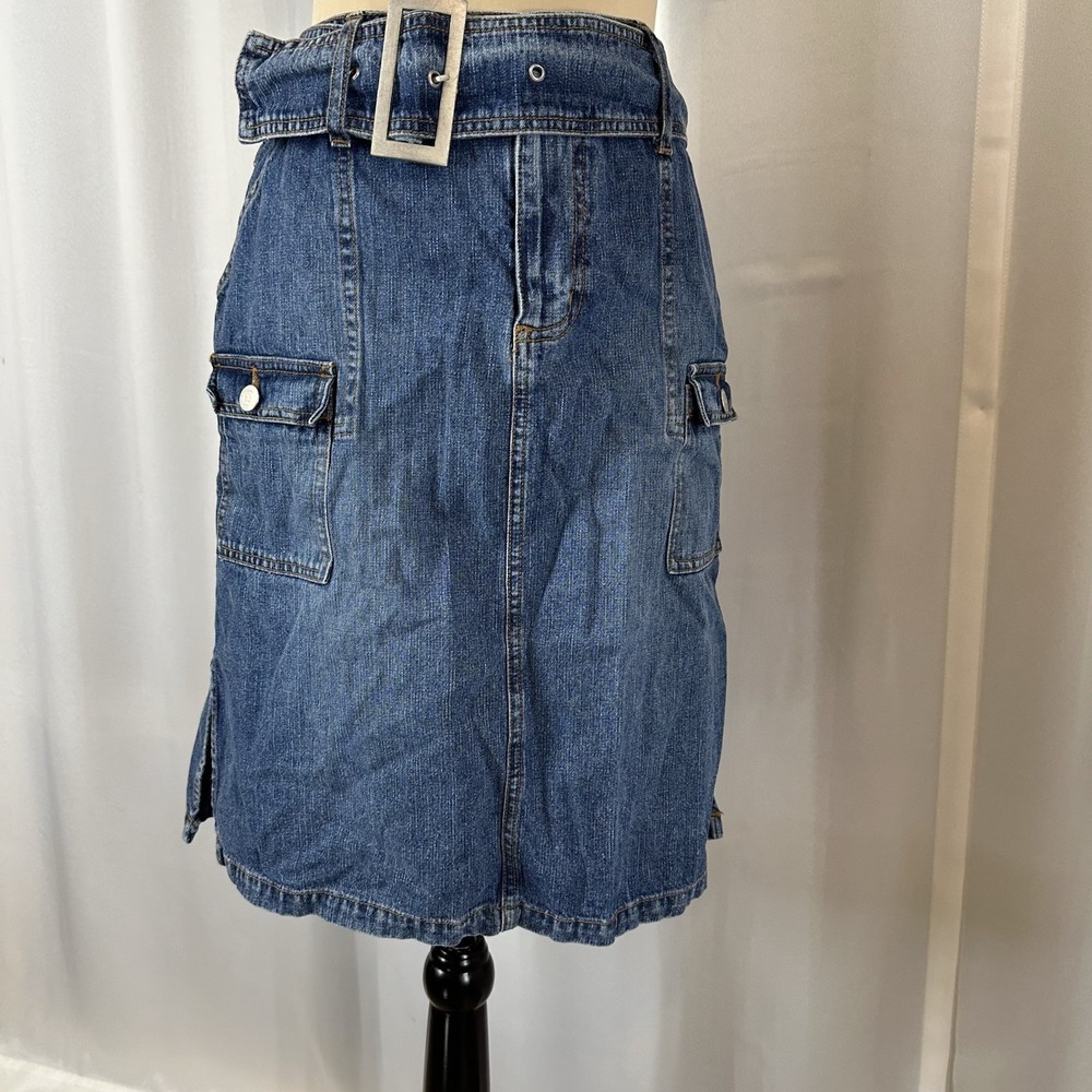 Mountain Lake Womens Vintage Jean Denim Skirt Sz 8 Belt &‎ Pockets Retro
